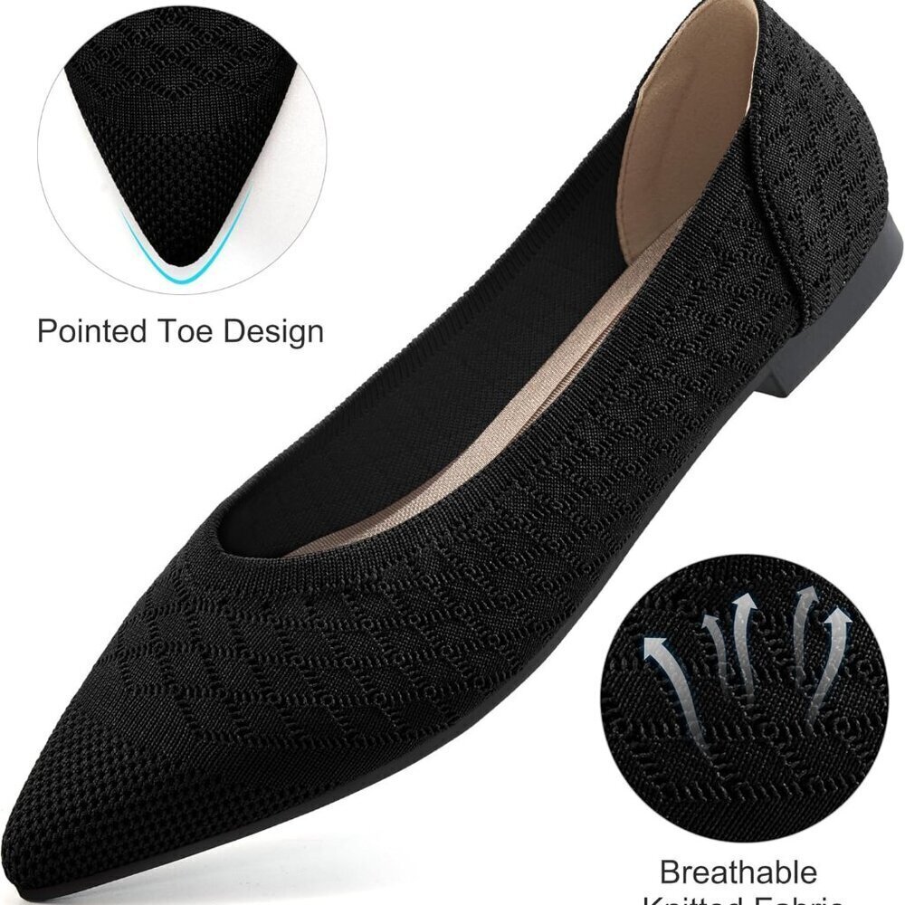 Womens Ballet Flats Knit Slip-On Comfortable Pointed Toe Dress Shoes - Picture 3 of 7